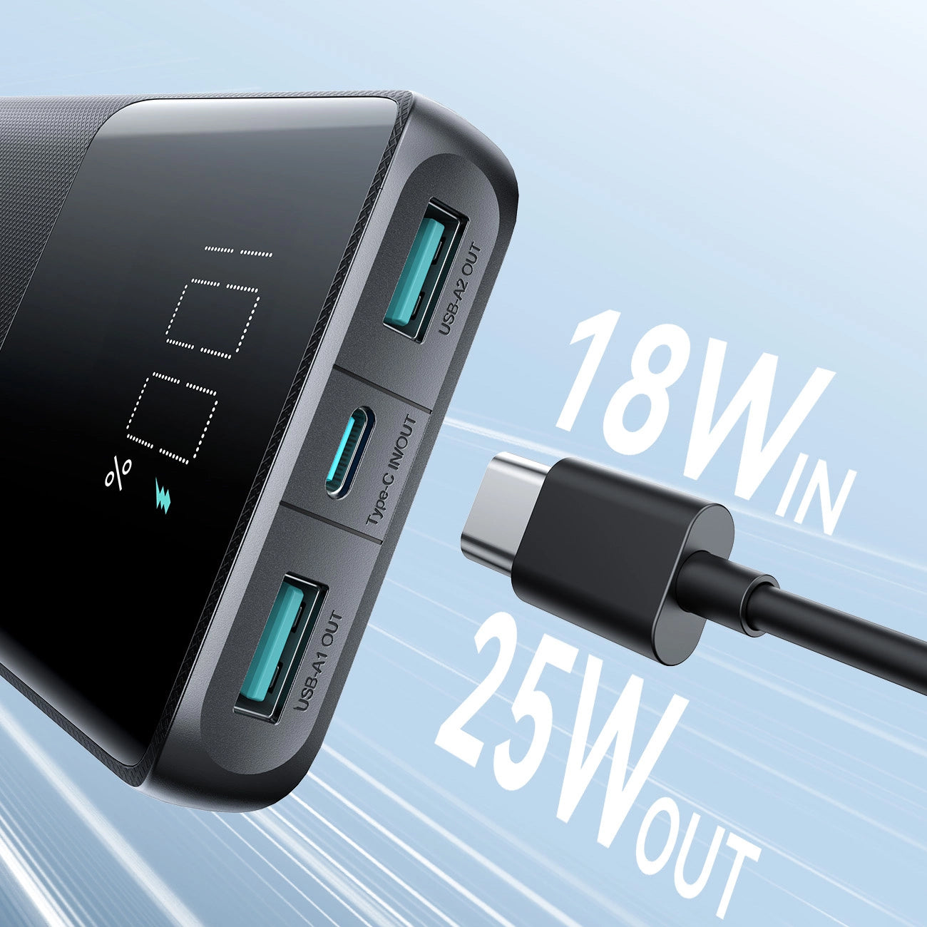Externe Batterij Joyroom JR-PBF20, 10000mAh, 25W, QC + PD, 1 x USB-C - 2 x USB-A, Zwart