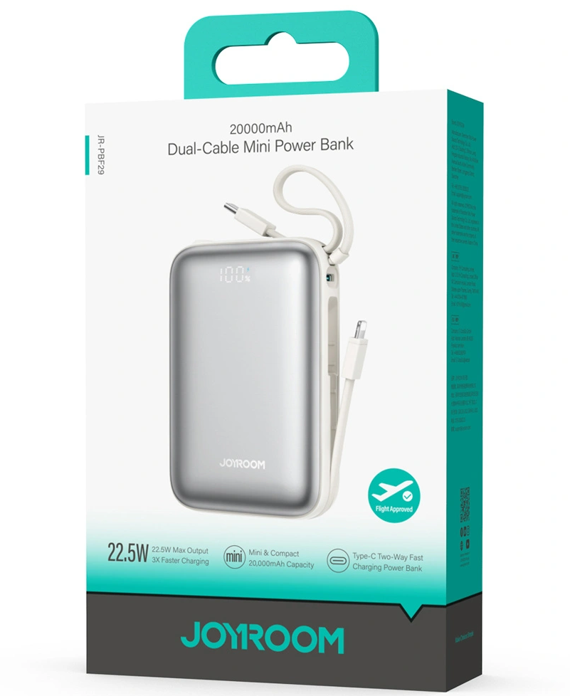 Externe Batterij Joyroom JR-PBF29, 20000mAh, 22.5W, QC + PD, 1 x Lightning - 2 x USB-C, Wit