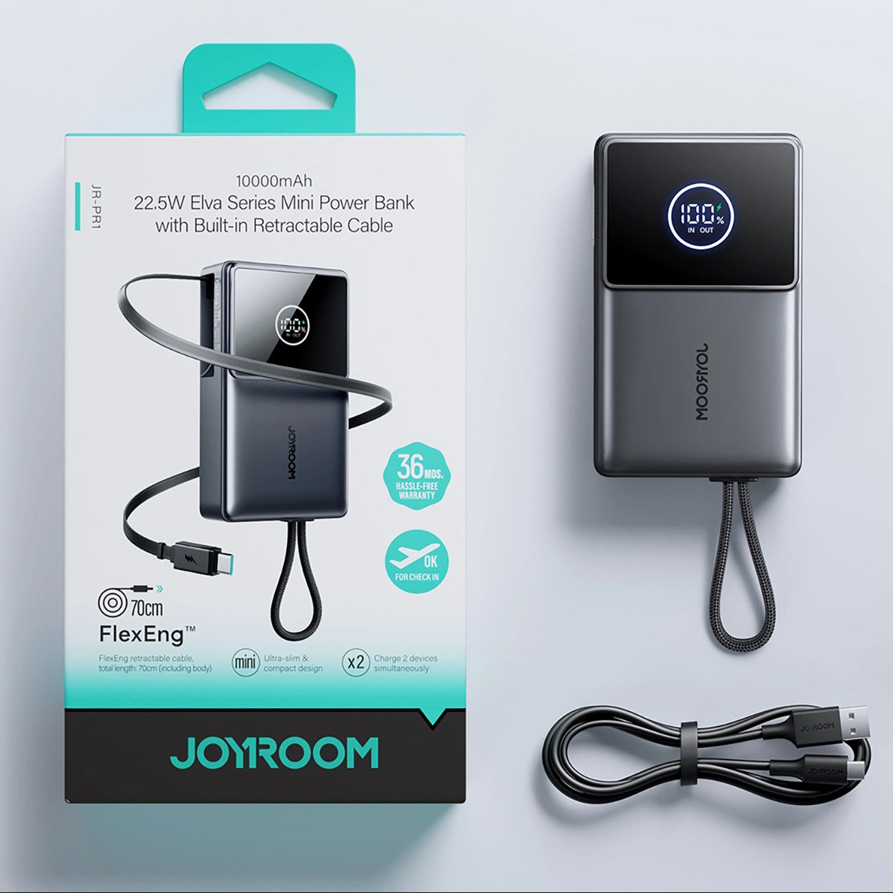 Externe Batterij Joyroom JR-PR1, 10000mAh, 22.5W, PD, 2 x USB-C, Gri