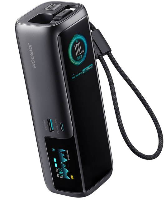 Joyroom PODIX PR70 powerbank, 25000 mAh, 240 W, QC + PD, 1 x USB-A - 3 x USB-C, zwart