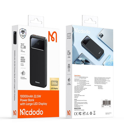 McDodo MC-4220 External Battery, 10000mAh, 22.5W, QC + PD, 2 x USB-A - 1 x USB-C, Black