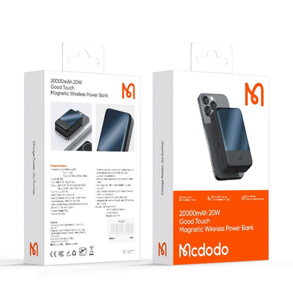 Draadloze Externe Batterij McDodo MC-5021 Ambilight, 20000mAh, 20W, PD + FQI, 1 x QI - 1 x USB-C, Zwart