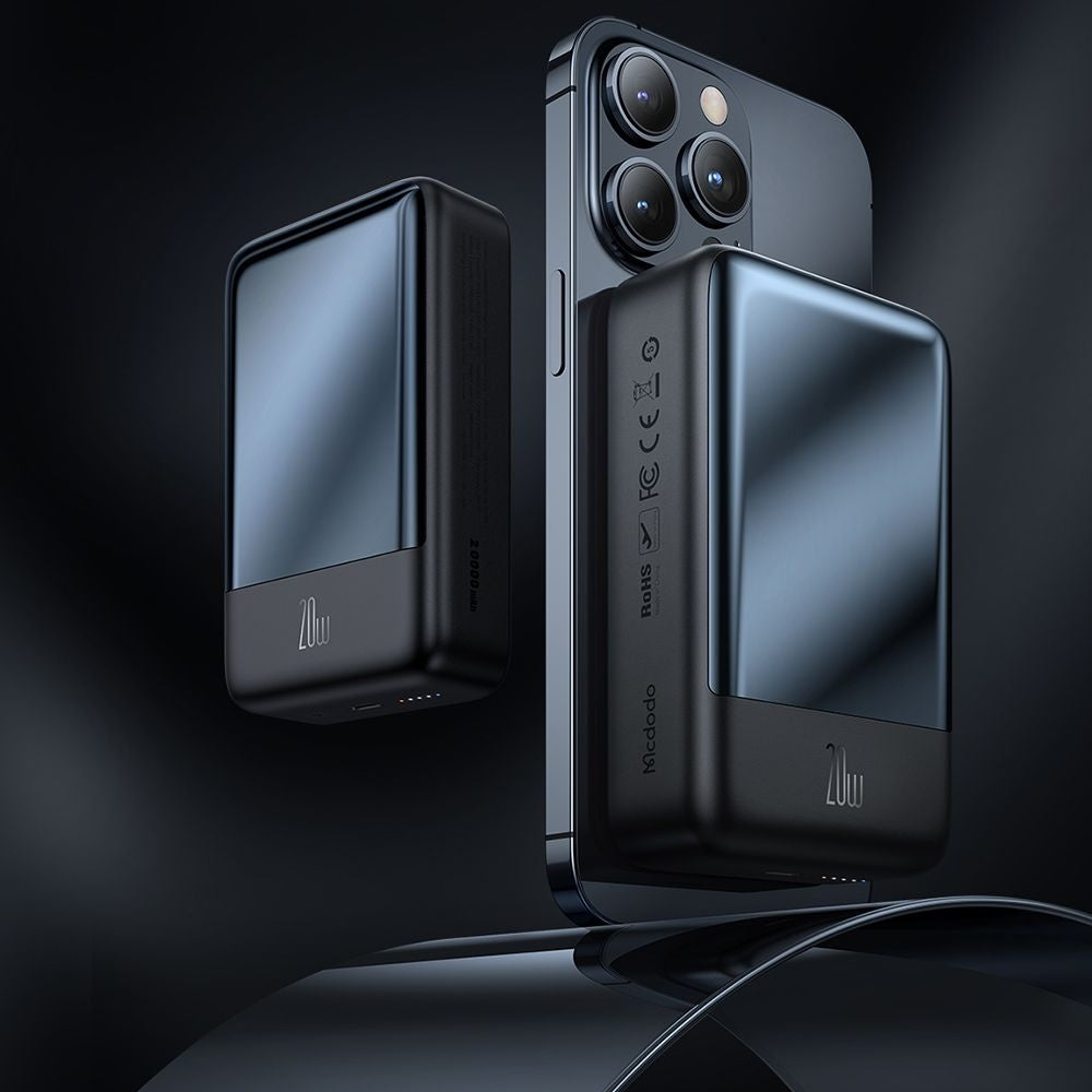 Draadloze Externe Batterij McDodo MC-5021 Ambilight, 20000mAh, 20W, PD + FQI, 1 x QI - 1 x USB-C, Zwart