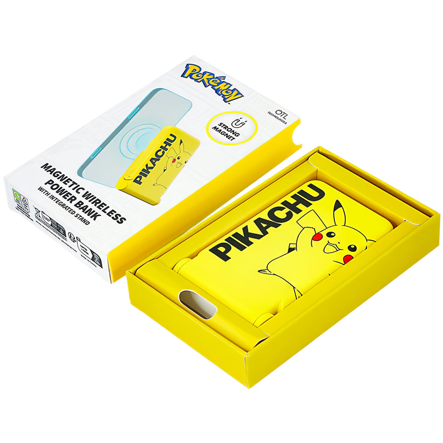 Draadloze Externe Batterij OTL Pokemon Pikatchu, 5000mAh, 20W, PD + FQI, 1 x QI - 1 x USB-C, Geel PK1191