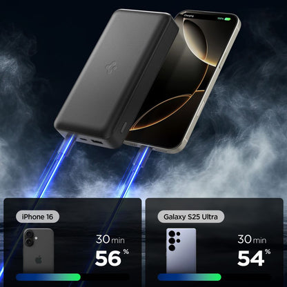 Externe batterij Spigen, 30000mAh, 30W, QC + PD, 1 x USB-A - 2 x USB-C, Zwart