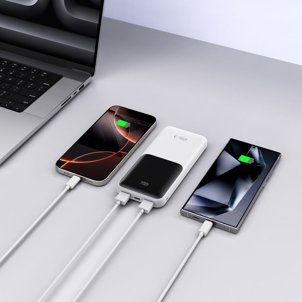 Tech-Protect PB01 External Battery, 10000mAh, 22.5W, QC + PD, 1 x USB-C - 2 x USB-A, White