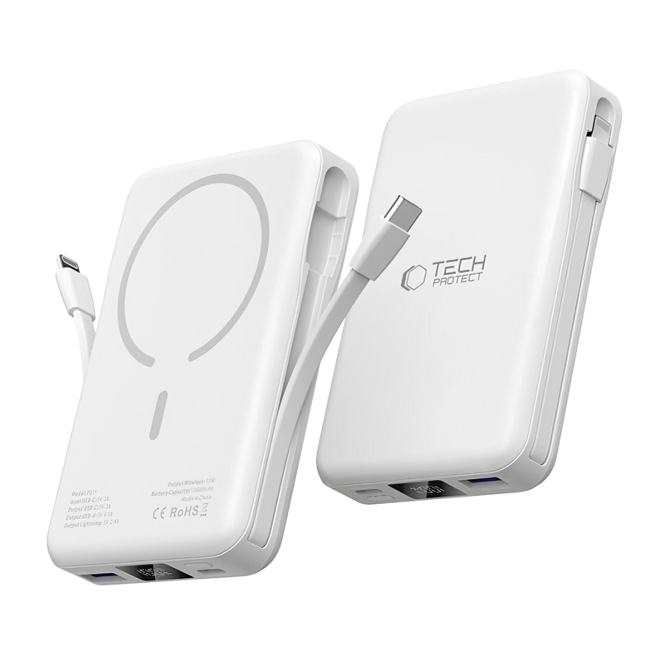 Wireless External Battery Tech-Protect PB31 LifeMag, 10000mAh, 15W, FQI, 1 x Lightning - 1 x QI - 1 x USB-A - 1 x USB-C, White