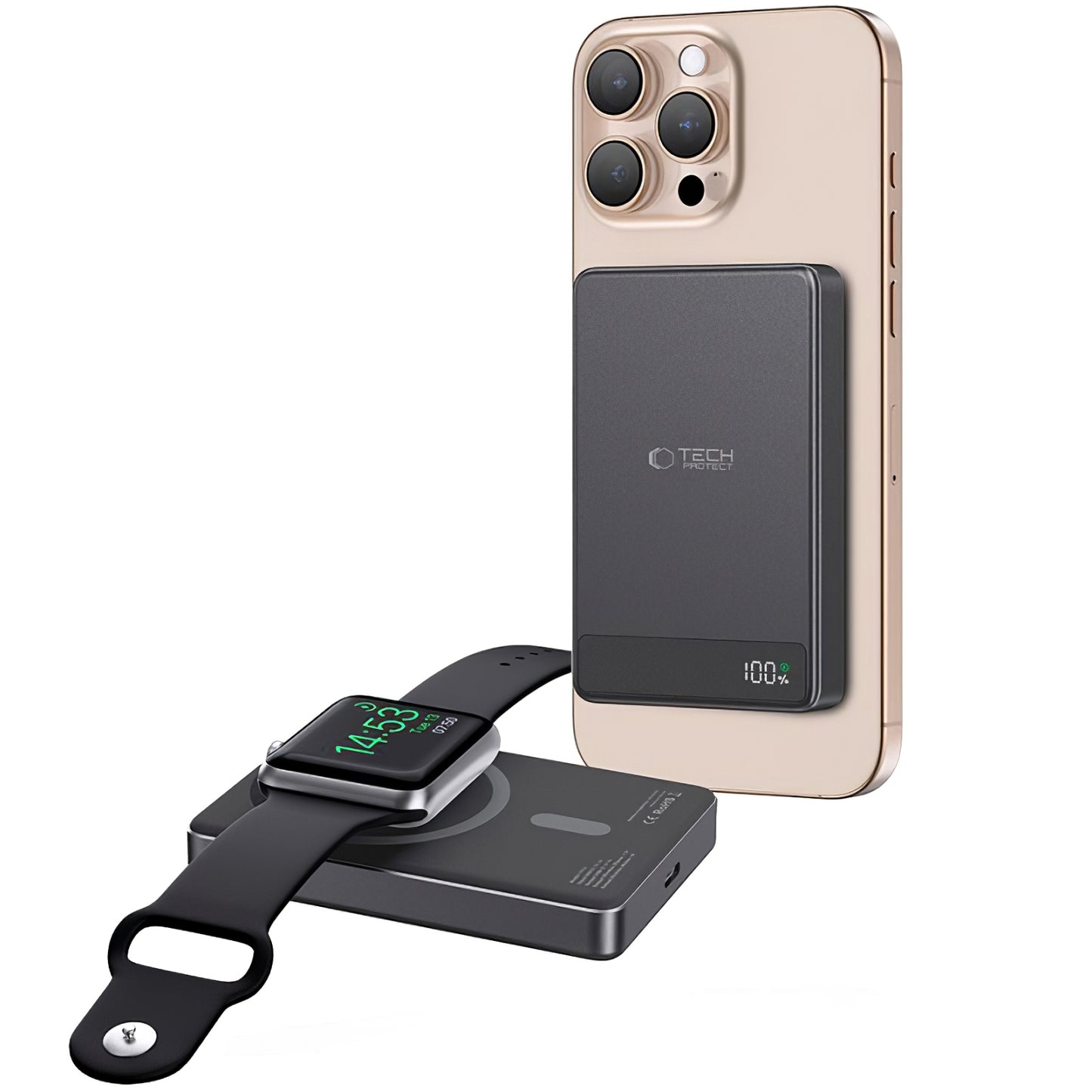 Tech-Protect PB33 LifeMag Draadloze Externe Batterij, 5000mAh, 15W, FQI, 1 x QI - 1 x USB-C, Zwart