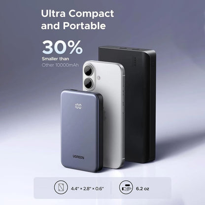 Externe Batterij UGREEN 75131B, 10000mAh, 22.5W, QC + PD, 1 x USB-A - 1 x USB-C, Gri