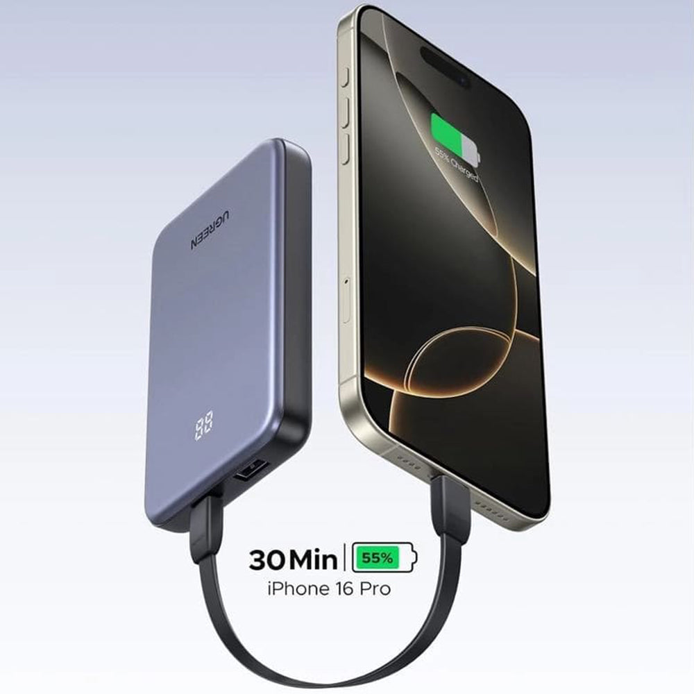 Externe Batterij UGREEN 75131B, 10000mAh, 22.5W, QC + PD, 1 x USB-A - 1 x USB-C, Gri