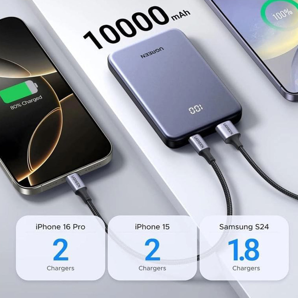 Externe Batterij UGREEN 75131B, 10000mAh, 22.5W, QC + PD, 1 x USB-A - 1 x USB-C, Gri