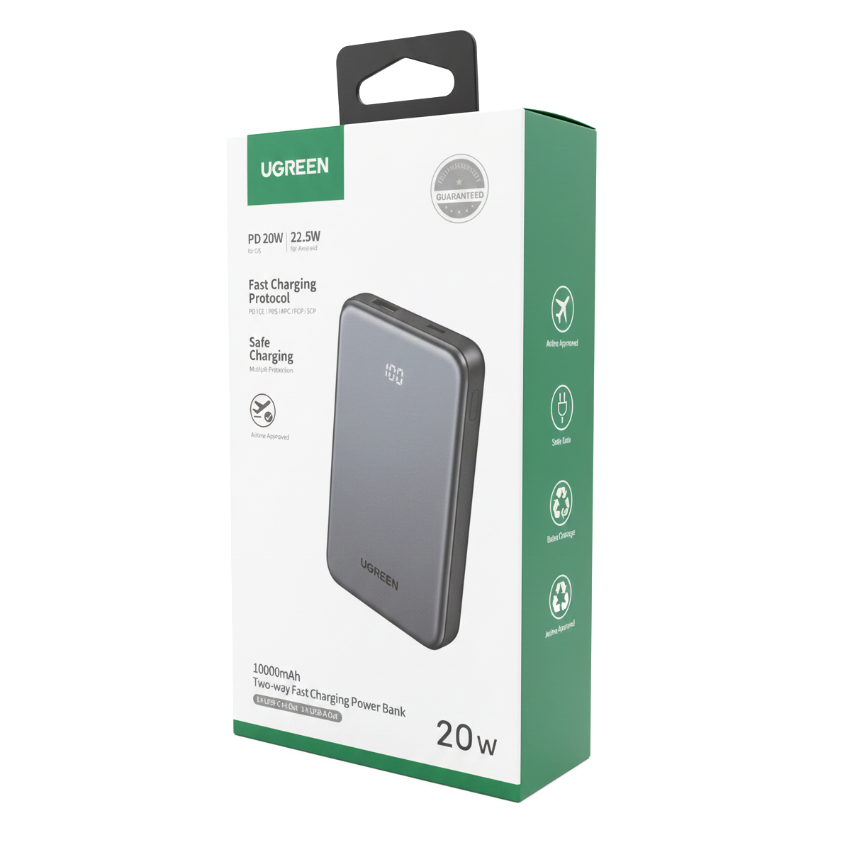 Externe Batterij UGREEN 75131B, 10000mAh, 22.5W, QC + PD, 1 x USB-A - 1 x USB-C, Gri