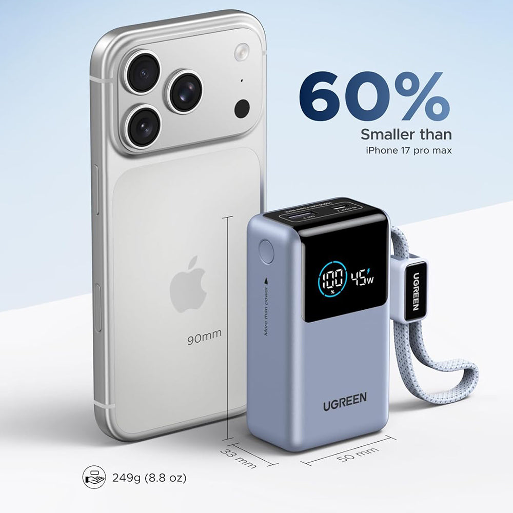 Externe batterij UGREEN Nexode Pro PB727 (75701B), 10000mAh, 55W, QC + PD, 1 x USB-A - 2 x USB-C, Grijs