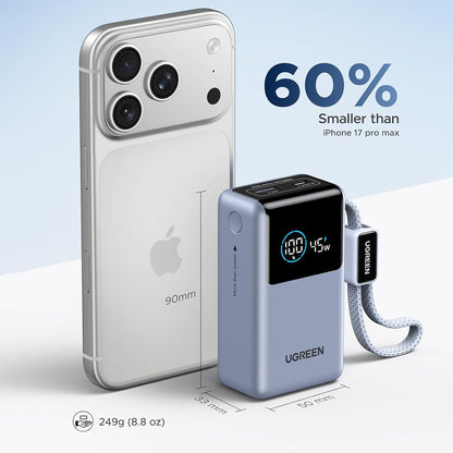 Externe batterij UGREEN Nexode Pro PB727 (75701B), 10000mAh, 55W, QC + PD, 1 x USB-A - 2 x USB-C, Grijs