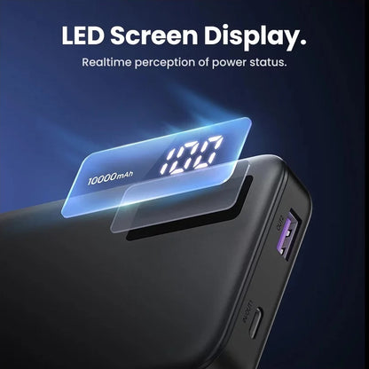 Externe Batterij UGREEN PB311, 10000mAh, 22.5W, QC + PD, 1 x USB-C - 2 x USB-A, Zwart