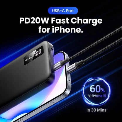 Externe Batterij UGREEN PB311, 10000mAh, 22.5W, QC + PD, 1 x USB-C - 2 x USB-A, Zwart