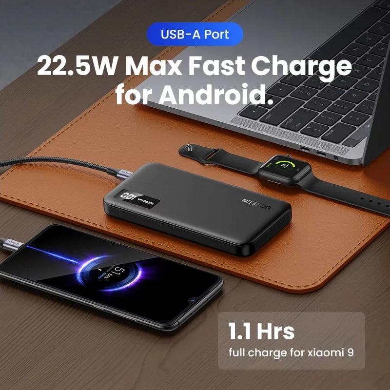 Externe Batterij UGREEN PB311, 10000mAh, 22.5W, QC + PD, 1 x USB-C - 2 x USB-A, Zwart