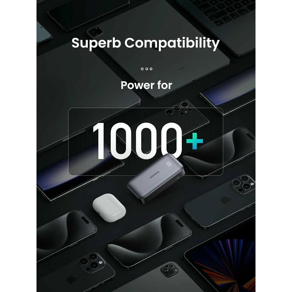 Externe Batterij UGREEN PB502, 10000mAh, 30W, QC + PD, 1 x USB-A - 1 x USB-C, Gri