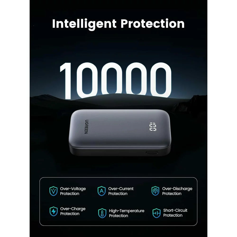 Externe Batterij UGREEN PB502, 10000mAh, 30W, QC + PD, 1 x USB-A - 1 x USB-C, Gri