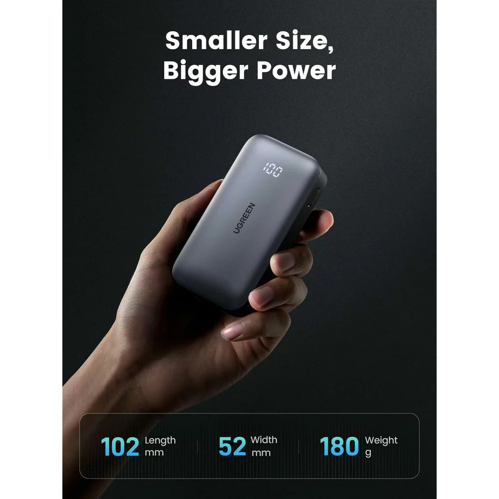 Externe Batterij UGREEN PB502, 10000mAh, 30W, QC + PD, 1 x USB-A - 1 x USB-C, Gri