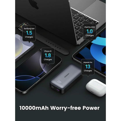 Externe Batterij UGREEN PB502, 10000mAh, 30W, QC + PD, 1 x USB-A - 1 x USB-C, Gri