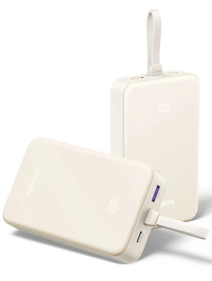 Externe Batterij UGREEN PB521, 20000mAh, 30W, QC + PD, 1 x USB-A - 2 x USB-C, Wit