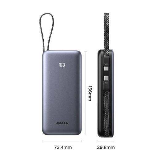 Externe Batterij UGREEN PB528 (55985B), 20000mAh, 30W, QC + PD, 1 x USB-A - 3 x USB-C, Grijs