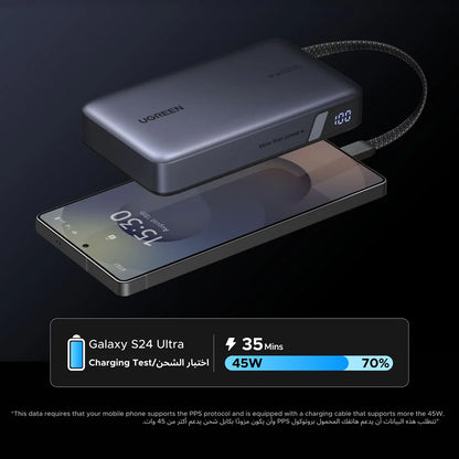 Externe Batterij UGREEN PB550, 20000mAh, 67W, QC + PD, 1 x USB-A - 2 x USB-C, Gri