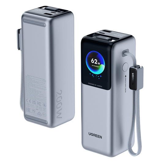 Externe batterij UGREEN PB728 (75702B), 25000mAh, 200W, QC + PD, 1 x USB-A - 3 x USB-C, Grijs