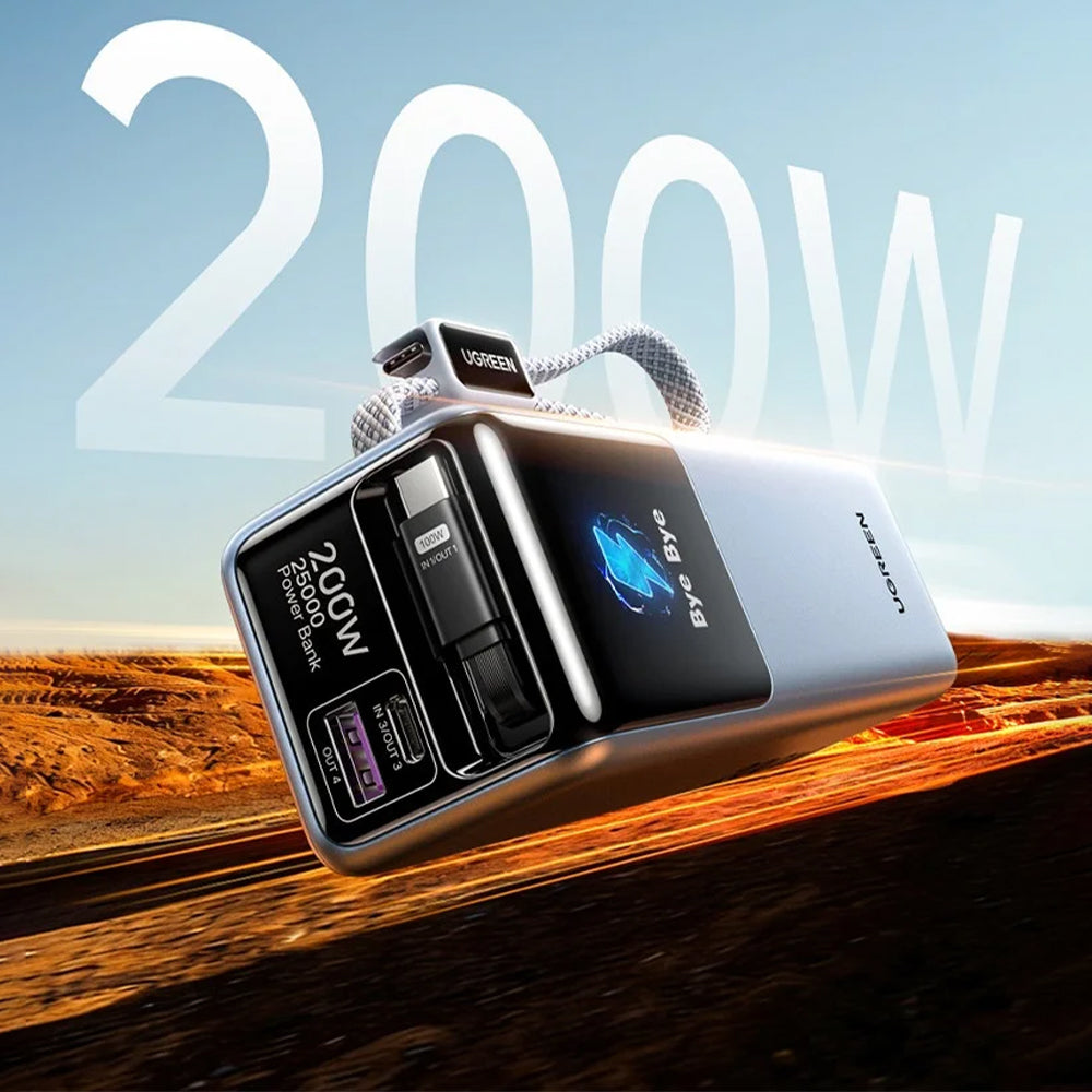 Externe batterij UGREEN PB728 (75702B), 25000mAh, 200W, QC + PD, 1 x USB-A - 3 x USB-C, Grijs