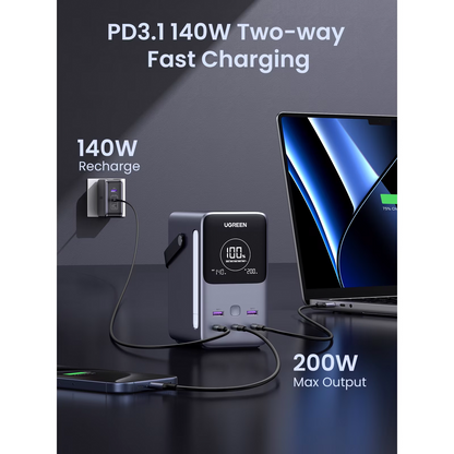 Externe batterij UGREEN PB770, 48000mAh, 300W, QC + PD, 2 x USB-A - 3 x USB-C, Grijs, Herverpakt