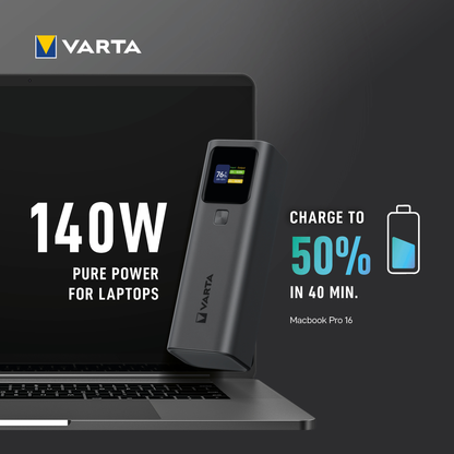 Externe Batterij Varta High Speed, 27000mAh, 140W, QC + PD, 1 x USB-A - 2 x USB-C, Zwart