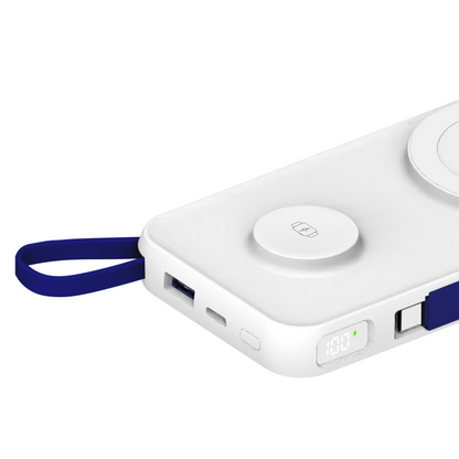 Draadloze Externe Batterij 3MK PastelUp, 10000mAh, 22.5W, QC + PD + FQI, 1 x USB-A - 1 x USB-C - 2 x QI, Wit