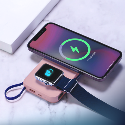 3MK PastelUp Wireless External Battery, 10000mAh, 22.5W, QC + PD + FQI, 1 x USB-A - 1 x USB-C - 2 x QI, Pink