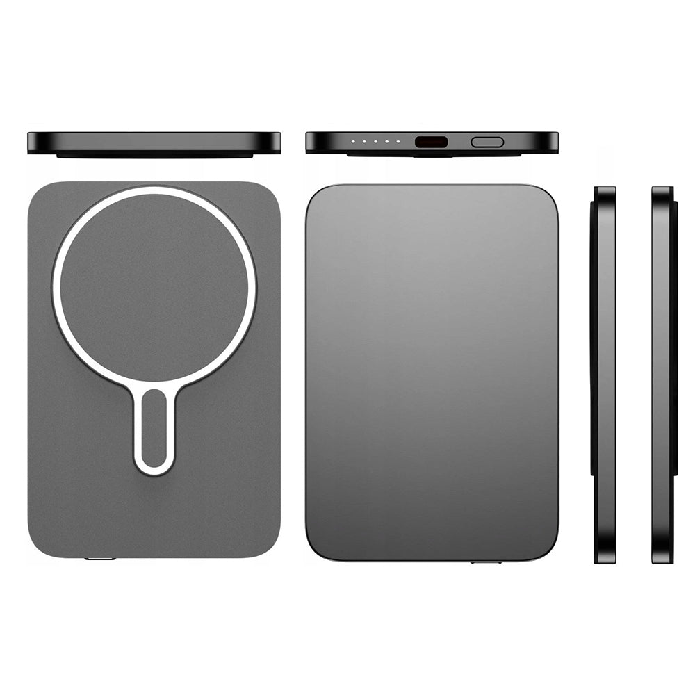 Draadloze Externe Batterij 3MK MagSnap Go, 5000mAh, 20W, PD + FQI, 1 x QI - 1 x USB-C, Grijs