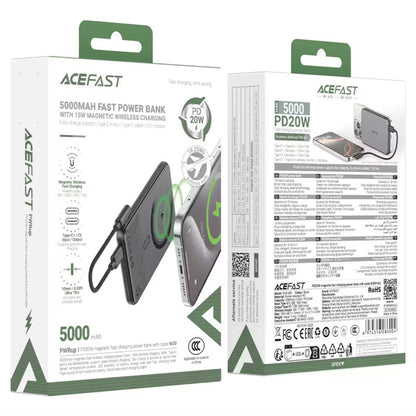 Draadloze Externe Batterij Acefast M30, 5000mAh, 20W, PD + FQI, 1 x QI - 2 x USB-C, Zwart