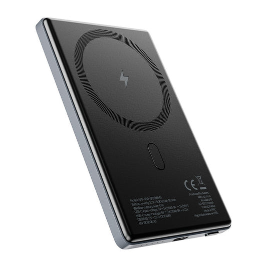 Draadloze Externe Batterij Allity. APB-300, 5000mAh, 20W, PD + FQI, 1 x QI - 1 x USB-C, Gri