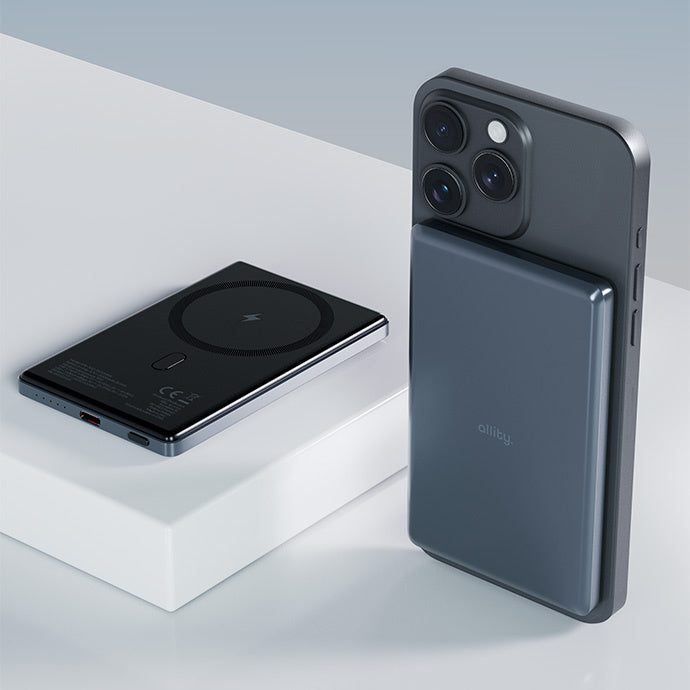 Draadloze Externe Batterij Allity. APB-300, 5000mAh, 20W, PD + FQI, 1 x QI - 1 x USB-C, Gri