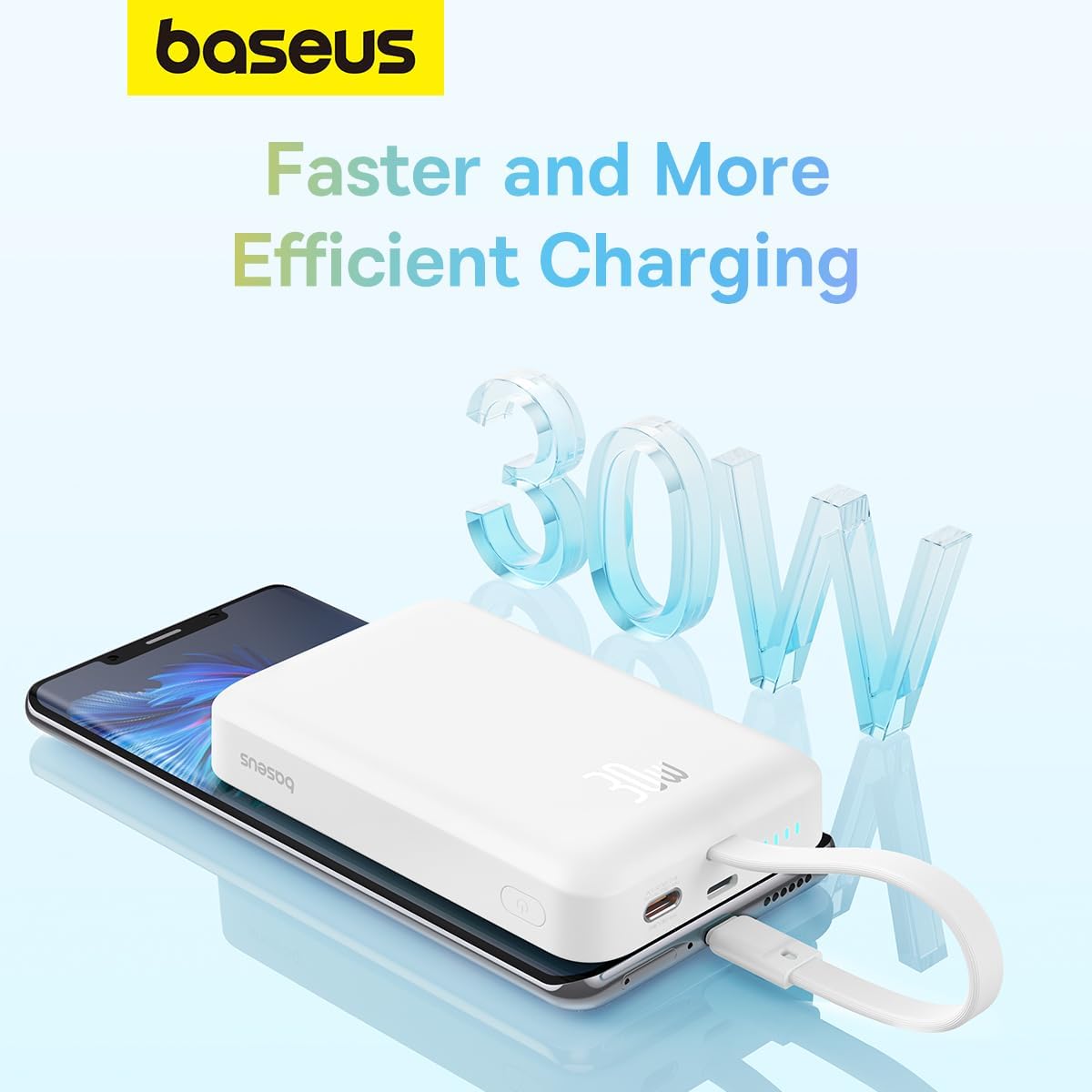 Draadloze Externe Batterij Baseus Magnetic Mini, 10000mAh, 30W, PD + FQI, 1 x QI - 2 x USB-C, Wit P1002210B223-00