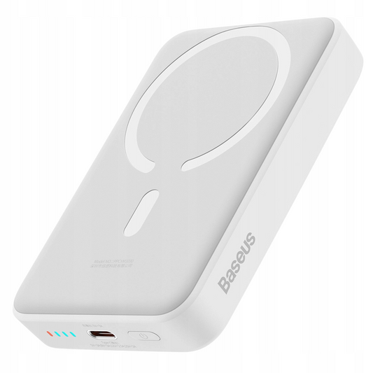 Externe Draadloze Batterij Baseus Magnetic Mini, 10000mAh, 30W, PD + FQI, 1 x QI - 1 x USB-C, Wit PPCX110202