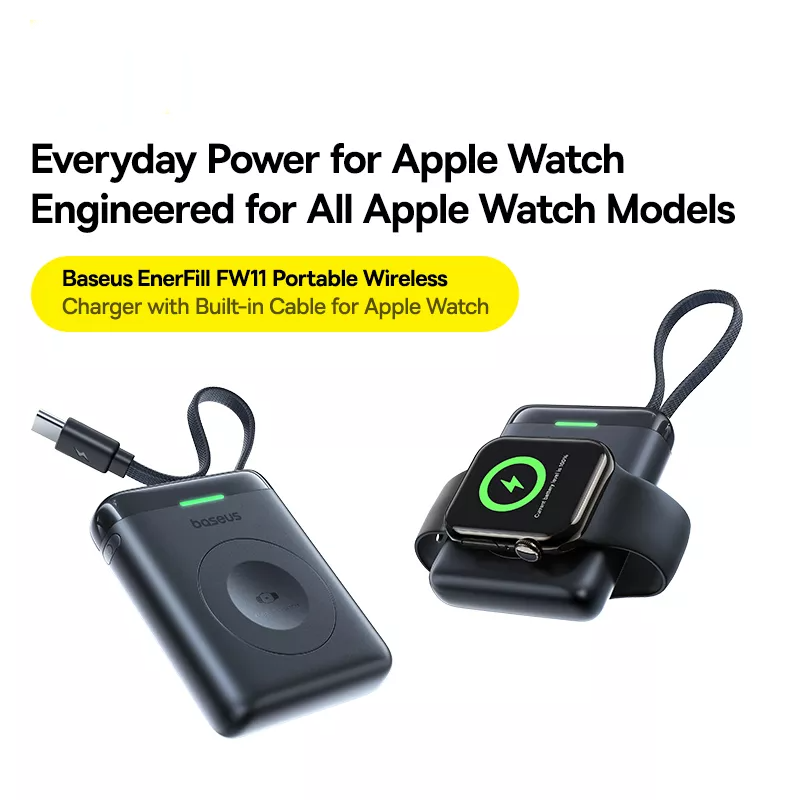 Draadloze Externe Batterij Baseus EnerFill FW11 voor Apple Watch Series, 1640mAh, 5W, 1 x QI, Zwart E0205301