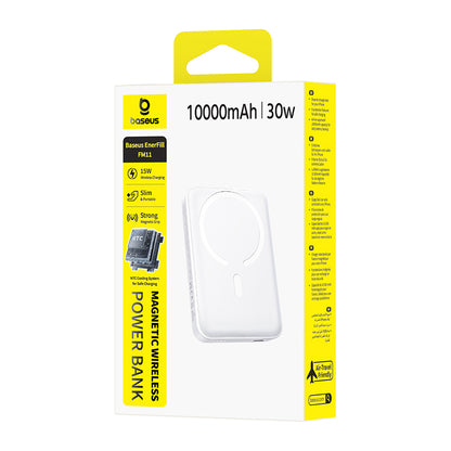 Draadloze Externe Batterij Baseus EnerFill FM11, 10000mAh, 30W, PD + FQI, 1 x QI - 1 x USB-C, Wit