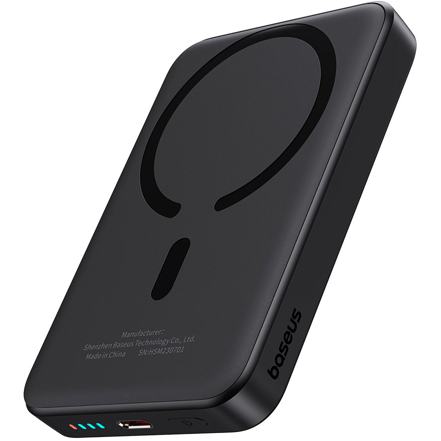 Externe Draadloze Batterij Baseus Magnetic Mini, 10000mAh, 20W, PD + FQI, 1 x QI - 1 x USB-C, Zwart P10059001113-00