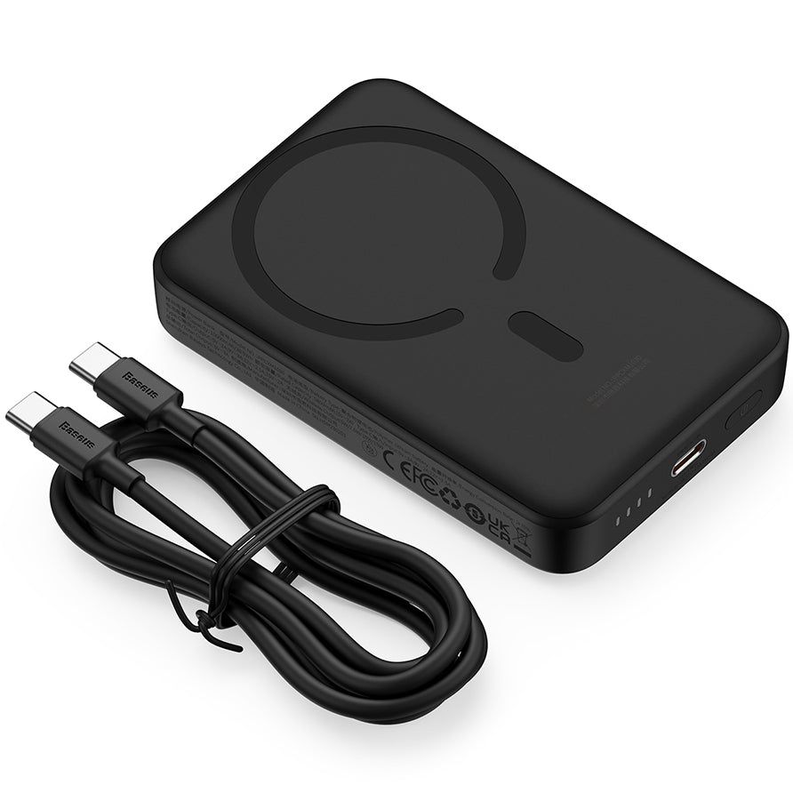 Baseus Magnetische Mini Draadloze Externe Batterij, 10000mAh, 30W, PD + FQI, 1 x QI - 1 x USB-C, Zwart PPCX110201 