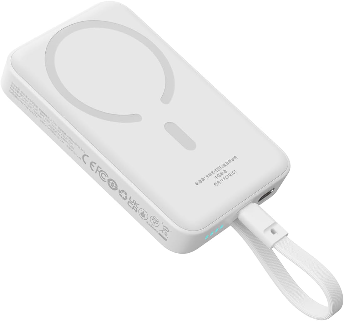 Draadloze Externe Batterij Baseus Magnetic Mini, 10000mAh, 30W, PD + FQI, 1 x QI - 2 x USB-C, Wit P1002210B223-00