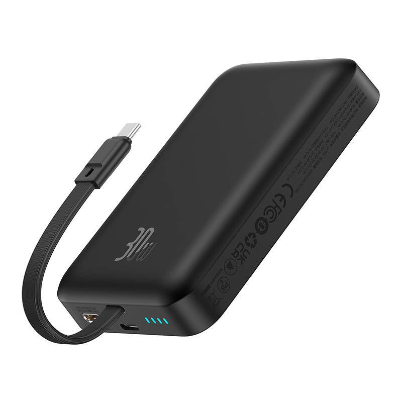 Externe Draadloze Batterij Baseus Magnetic Mini, 10000mAh, 30W, PD + FQI, 1 x QI - 2 x USB-C, Zwart P1002210B113-00