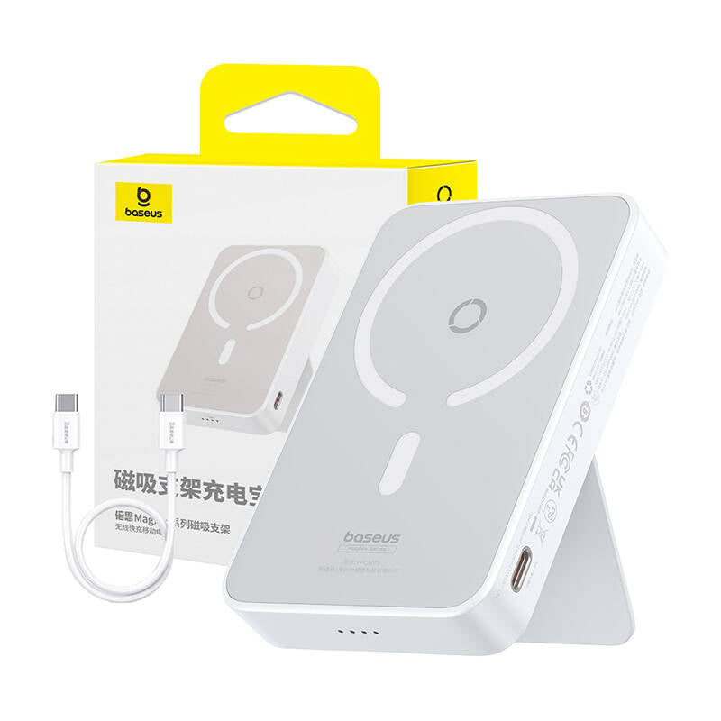 Externe Draadloze Batterij Baseus MagPro PPCXZ05, 5000mAh, 20W, PD + FQI, 1 x QI - 1 x USB-C, Wit P10064101223-00