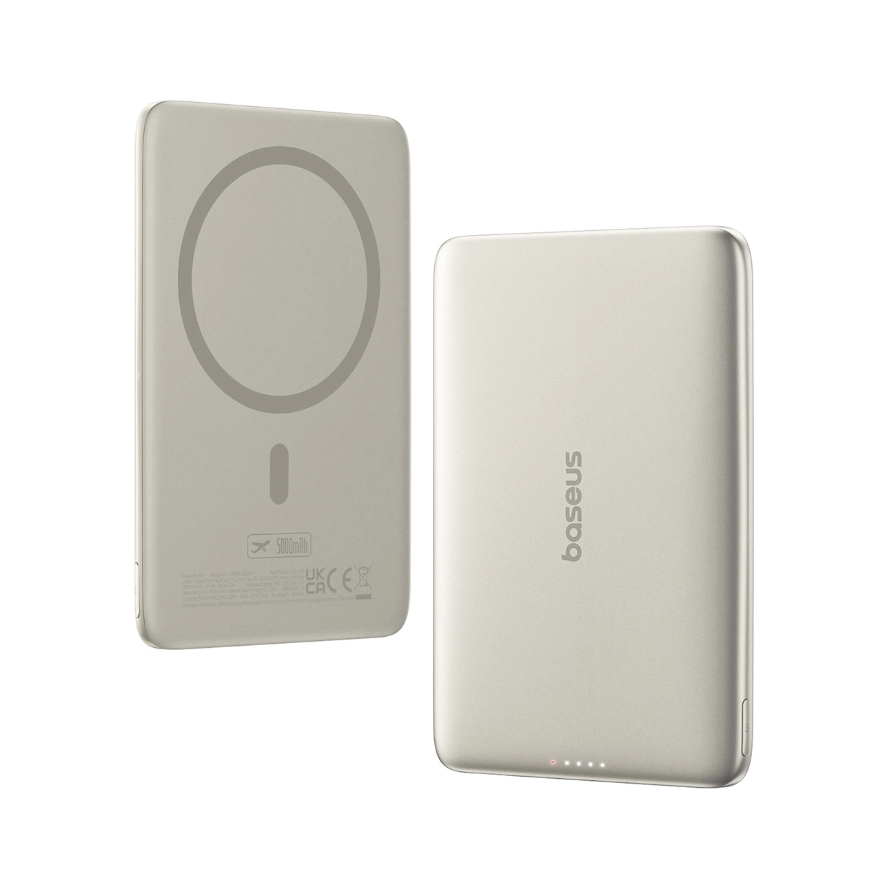 Draadloze Externe Batterij Baseus PicoGo AM41, 5000mAh, 20W, PD + FQI, 1 x QI - 1 x USB-C, Beige