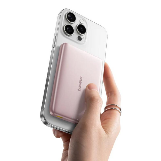 Externe Draadloze Batterij Baseus PicoGo AM41, 10000mAh, 27W, PD + FQI, 1 x QI - 1 x USB-C, Roze E0027202