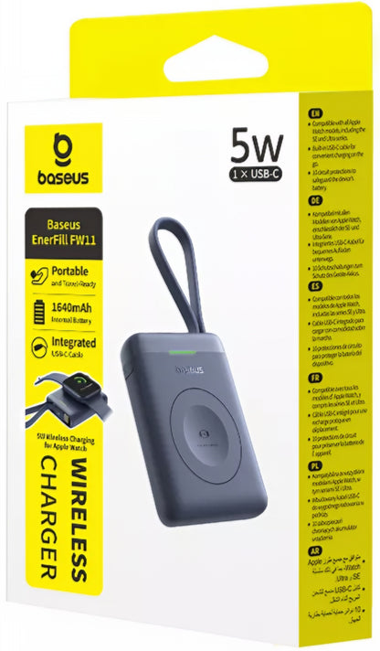 Draadloze Externe Batterij Baseus EnerFill FW11 voor Apple Watch Series, 1640mAh, 5W, 1 x QI, Zwart E0205301